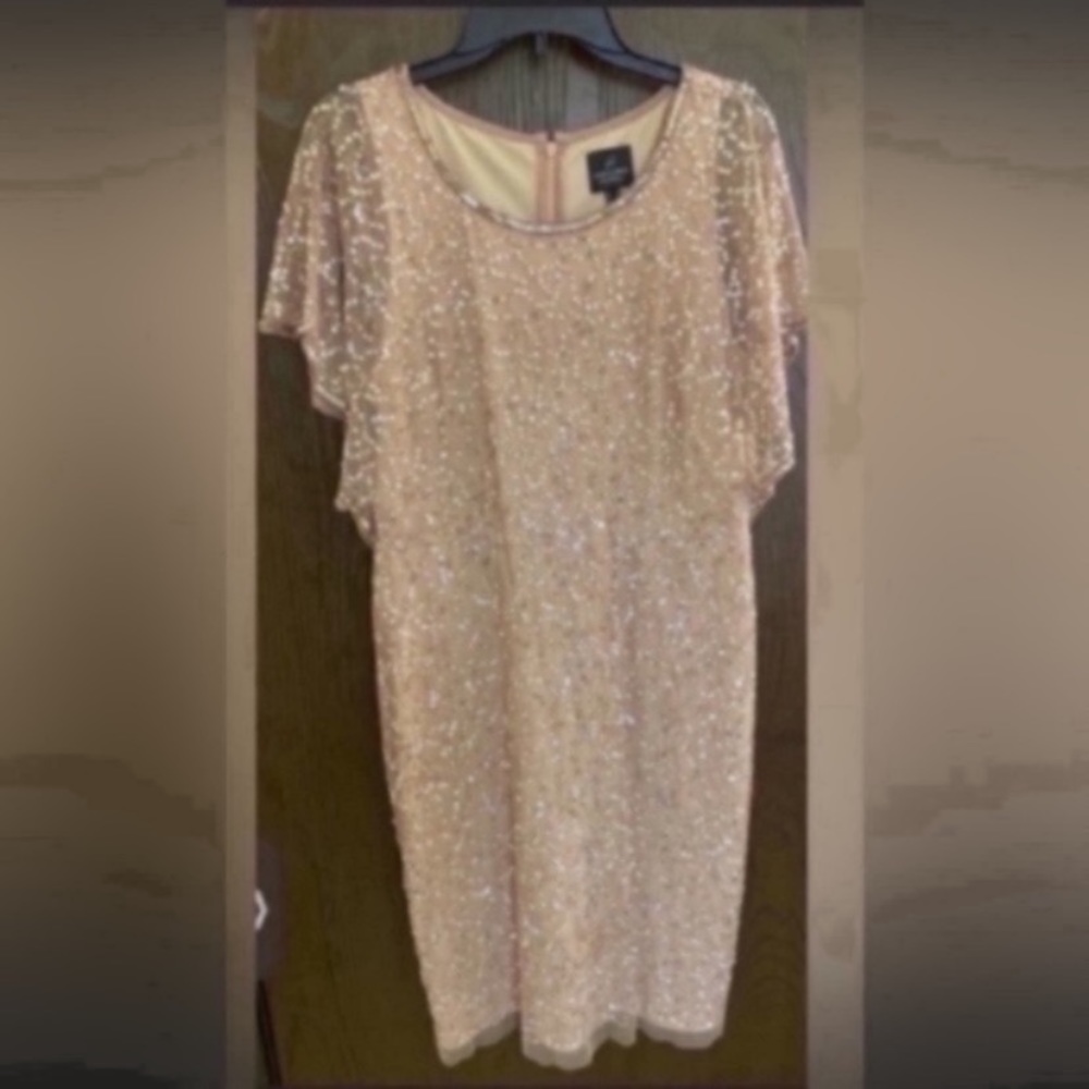 Adrianna Papell Champagne Sequin Cocktail Dress